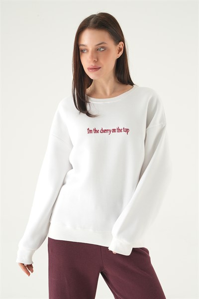 Krem Cherry On Top Baskılı Sweat 1041