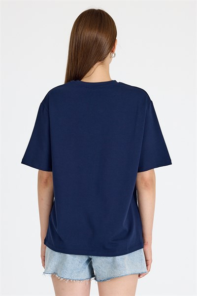 Laci Bisiklet Yaka Yazı Baskılı Oversize Tişört 5832