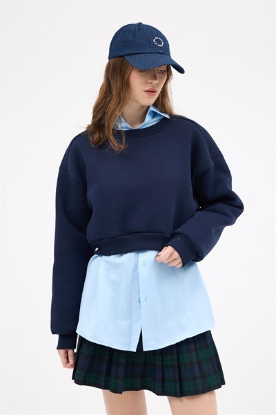 Laci Kadın Crop Bisiklet Yaka Sweatshirt 9210M
