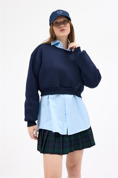 Laci Kadın Crop Bisiklet Yaka Sweatshirt 9210M