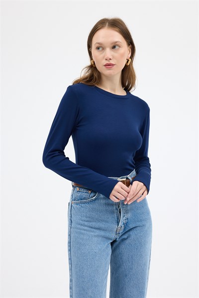 Laci Premium/Viskoz Yumuşak Kumaşlı Parmak Geçmeli Crop Bluz 8162A