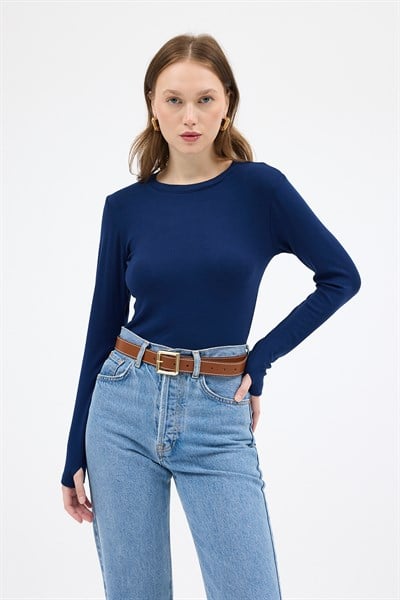 Laci Premium/Viskoz Yumuşak Kumaşlı Parmak Geçmeli Crop Bluz 8162A