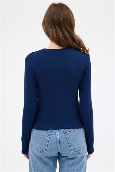 Laci Premium/Viskoz Yumuşak Kumaşlı Parmak Geçmeli Crop Bluz 8162A