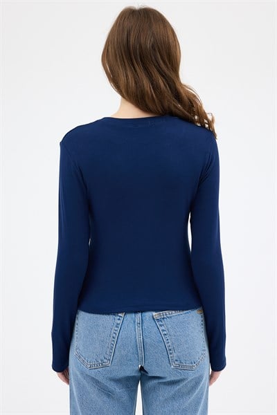 Laci Premium/Viskoz Yumuşak Kumaşlı Parmak Geçmeli Crop Bluz 8162A