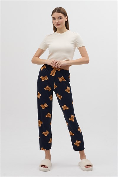 Lacivert Ayıcık Desenli Kadın Pijama Altı 4526
