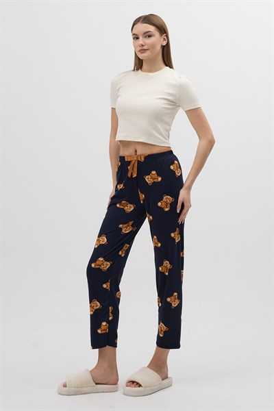 Lacivert Ayıcık Desenli Kadın Pijama Altı 4526