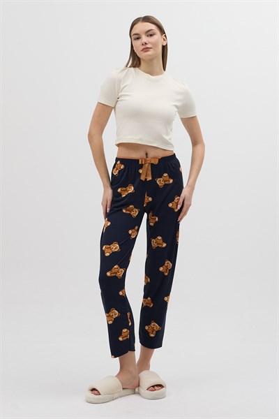 Lacivert Ayıcık Desenli Kadın Pijama Altı 4526