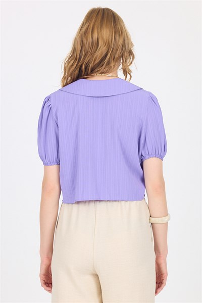 Lila Bağlama Detaylı Bebe Yaka Crop Bluz 8064