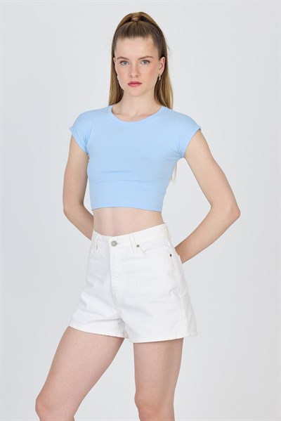 Mavi Bisiklet Yaka Pamuklu Slim Fit Crop Tişört 9199M