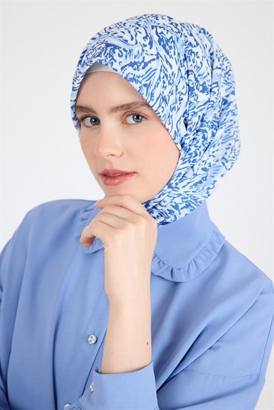 Mavi Ebru Desenli Eşarp 3012