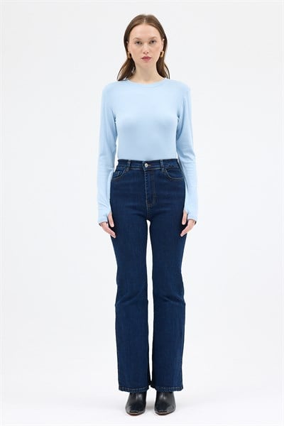 Mavi Premium/Viskoz Yumuşak Kumaşlı Parmak Geçmeli Crop Bluz 8162A