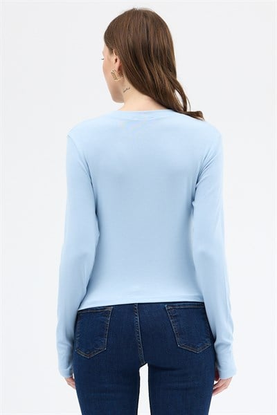 Mavi Premium/Viskoz Yumuşak Kumaşlı Parmak Geçmeli Crop Bluz 8162A