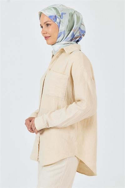 Mavi Yaprak Desenli Eşarp 3004