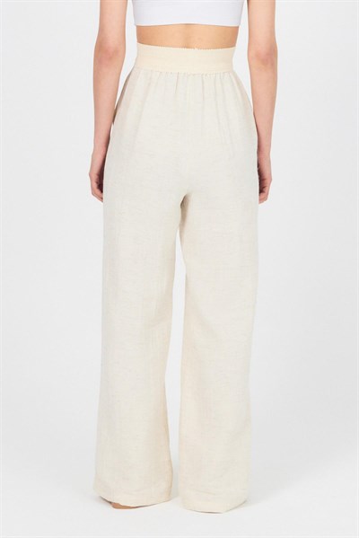 Natural Bel Lastikli Müslin Keten Bol Paça Pantolon 4719A