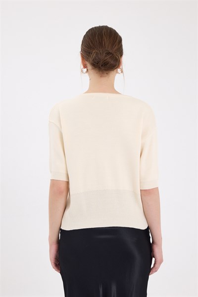 Natural Fiyonk Detaylı Crop Triko Kadın Bluz 2415