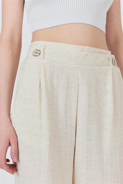 Natural Keten Görünümlü Düğme Detaylı Pantolon 4720A