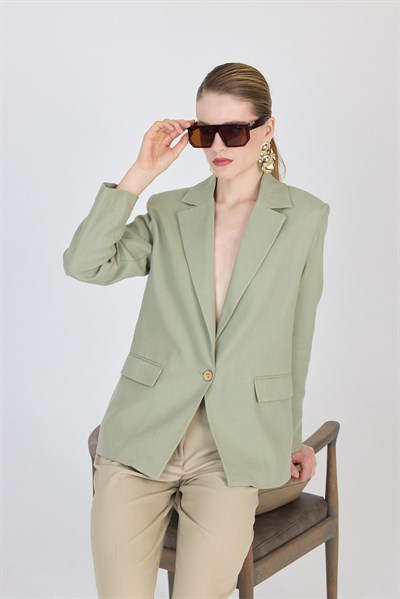 Olive Yeşili Keten Görünümlü %100 Pamuk Astarlı Blazer Ceket 6023-3