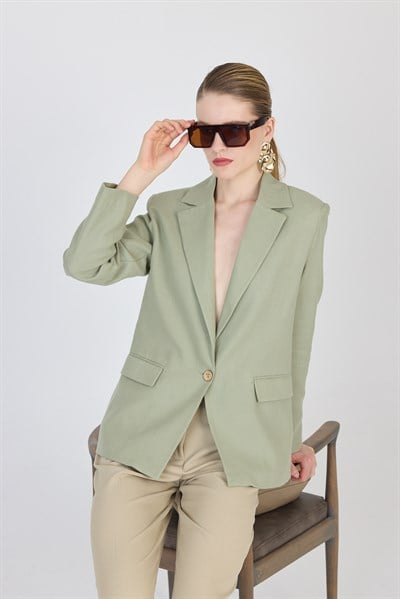 Olive Yeşili Keten Görünümlü %100 Pamuk Astarlı Blazer Ceket 6023-3