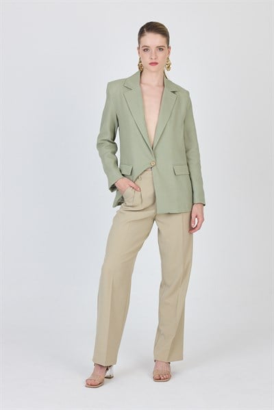 Olive Yeşili Keten Görünümlü %100 Pamuk Astarlı Blazer Ceket 6023-3