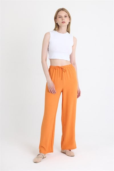 Orange Beli Lastikli Bol Paça Dokuma Pantolon 4284-1