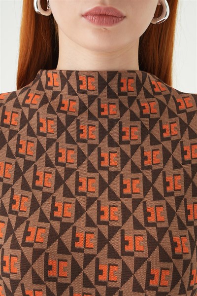 Orange Desenli Dik Yaka Bluz 242143