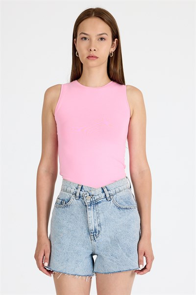 Pembe Bisiklet Yaka Kolsuz Slim Fit Atlet 1663