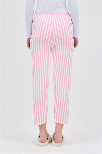 Pembe Çizgi Desenli Lastik Bel Kadın Pijama Altı 4527