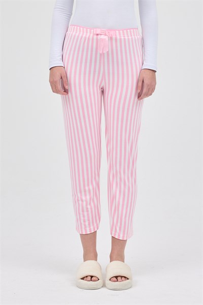 Pembe Çizgi Desenli Lastik Bel Kadın Pijama Altı 4527