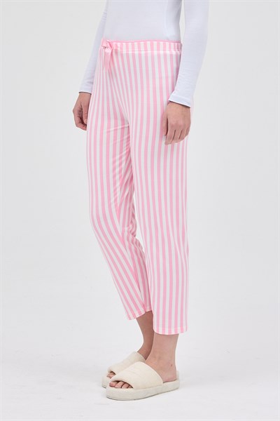 Pembe Çizgi Desenli Lastik Bel Kadın Pijama Altı 4527
