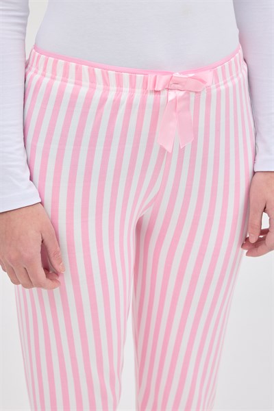 Pembe Çizgi Desenli Lastik Bel Kadın Pijama Altı 4527