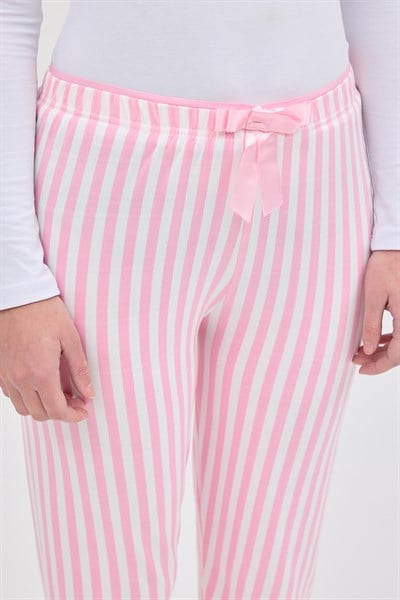 Pembe Çizgi Desenli Lastik Bel Kadın Pijama Altı 4527