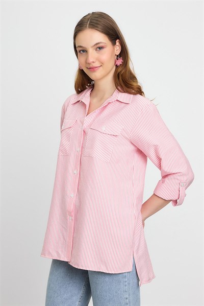 Pembe Çizgili Çift Cepli Gömlek 4362A