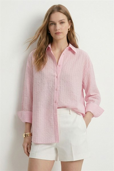 Pembe Çizgili Oversize Gömlek 5460