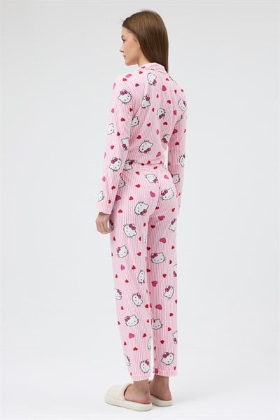 Pembe Desenli Düğmeli Kadın Pijama Takımı 3000