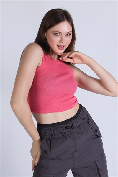 Pembe Fitilli Crop Kadın Atlet 1312