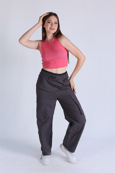 Pembe Fitilli Crop Kadın Atlet 1312