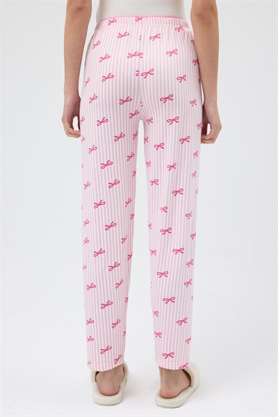 Pembe Fiyonk Desenli Lastik Bel Kadın Pijama Altı 4528