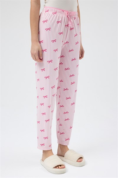 Pembe Fiyonk Desenli Lastik Bel Kadın Pijama Altı 4528
