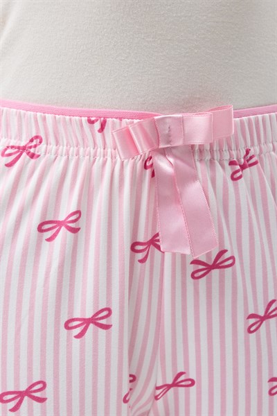 Pembe Fiyonk Desenli Lastik Bel Kadın Pijama Altı 4528