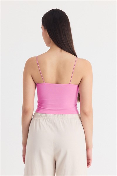 Pembe İnce Askılı Fitted Basic Atlet 947