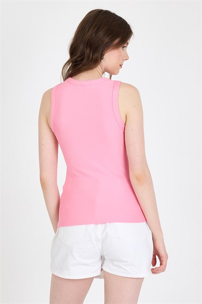Pembe İnci Taş Detaylı Halter Yaka Ribanalı Atlet 0649