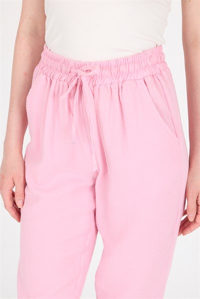 Pembe Müslin %100 Pamuk Beli Lastikli Pantolon 8055A