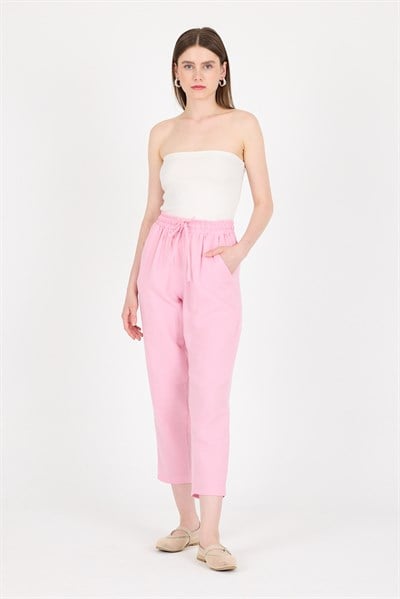 Pembe Müslin %100 Pamuk Beli Lastikli Pantolon 8055A