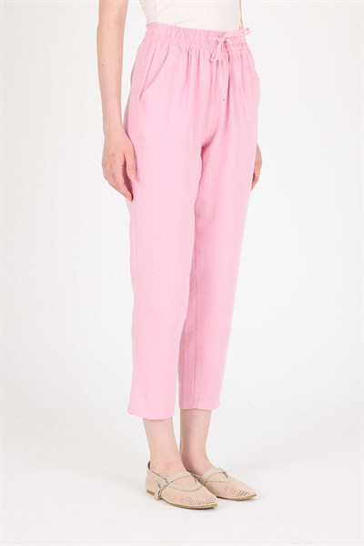 Pembe Müslin %100 Pamuk Beli Lastikli Pantolon 8055A