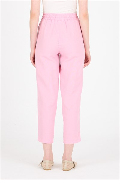 Pembe Müslin %100 Pamuk Beli Lastikli Pantolon 8055A