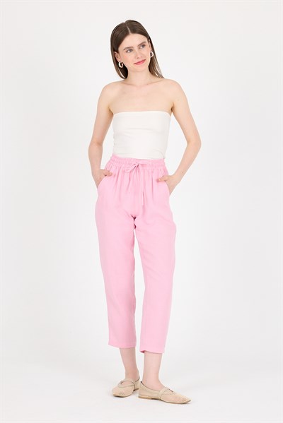 Pembe Müslin %100 Pamuk Beli Lastikli Pantolon 8055A