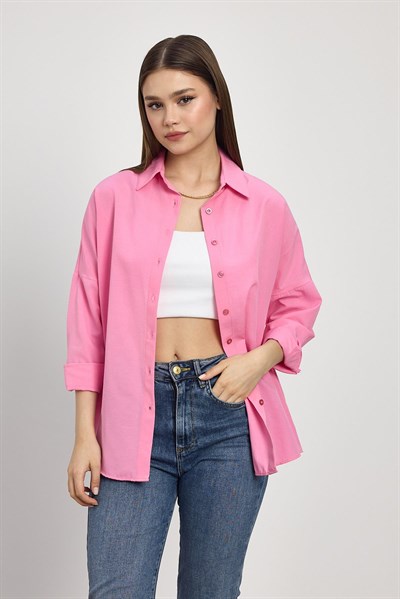 Pembe Relaxed Fit Rahat Kesim Basic Gömlek - 6621A