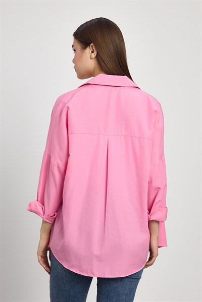 Pembe Relaxed Fit Rahat Kesim Basic Gömlek - 6621A