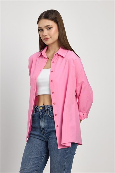 Pembe Relaxed Fit Rahat Kesim Basic Gömlek - 6621A