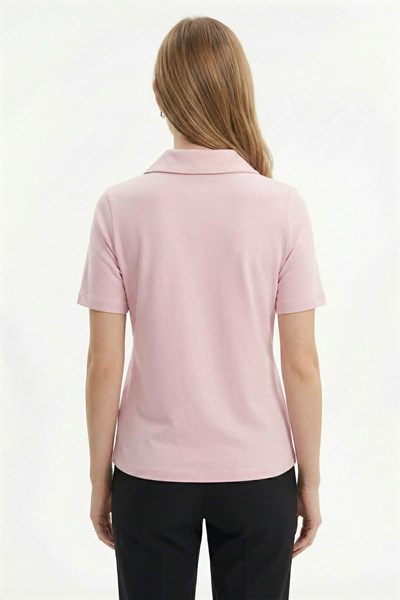 Pembe Yaka Taşlı Kısa Kollu Tişört 6294